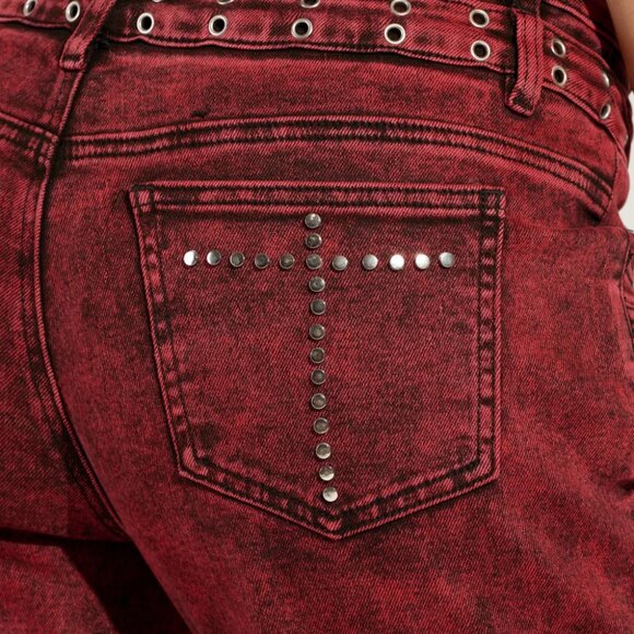 Y2K Red Distressed Wide Leg Cargo Denim Pants Grunge Size L - Picture 3 of 6